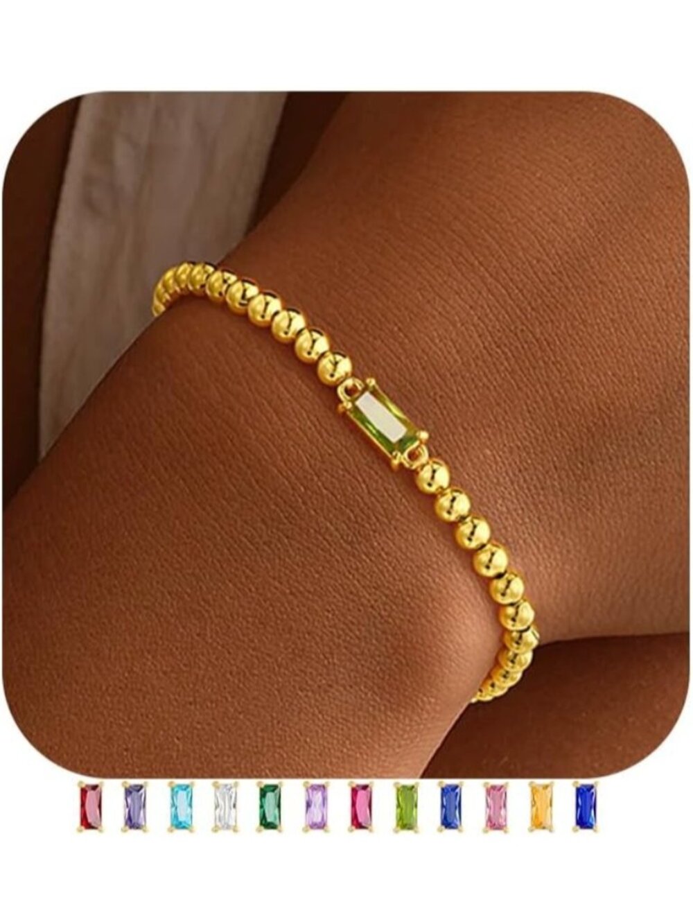 Women's Yellow Birthstone Bracelet 14K Gold Plated Beaded Elastic Dainty Jewelry